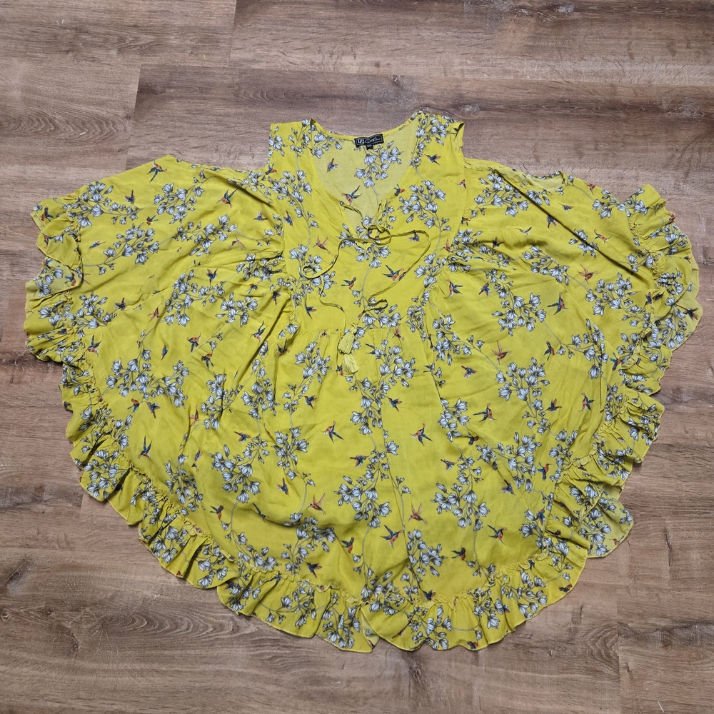 DG2 by Diane Gilman Yellow Floral Cold Shoulder Blouse 2x/3x